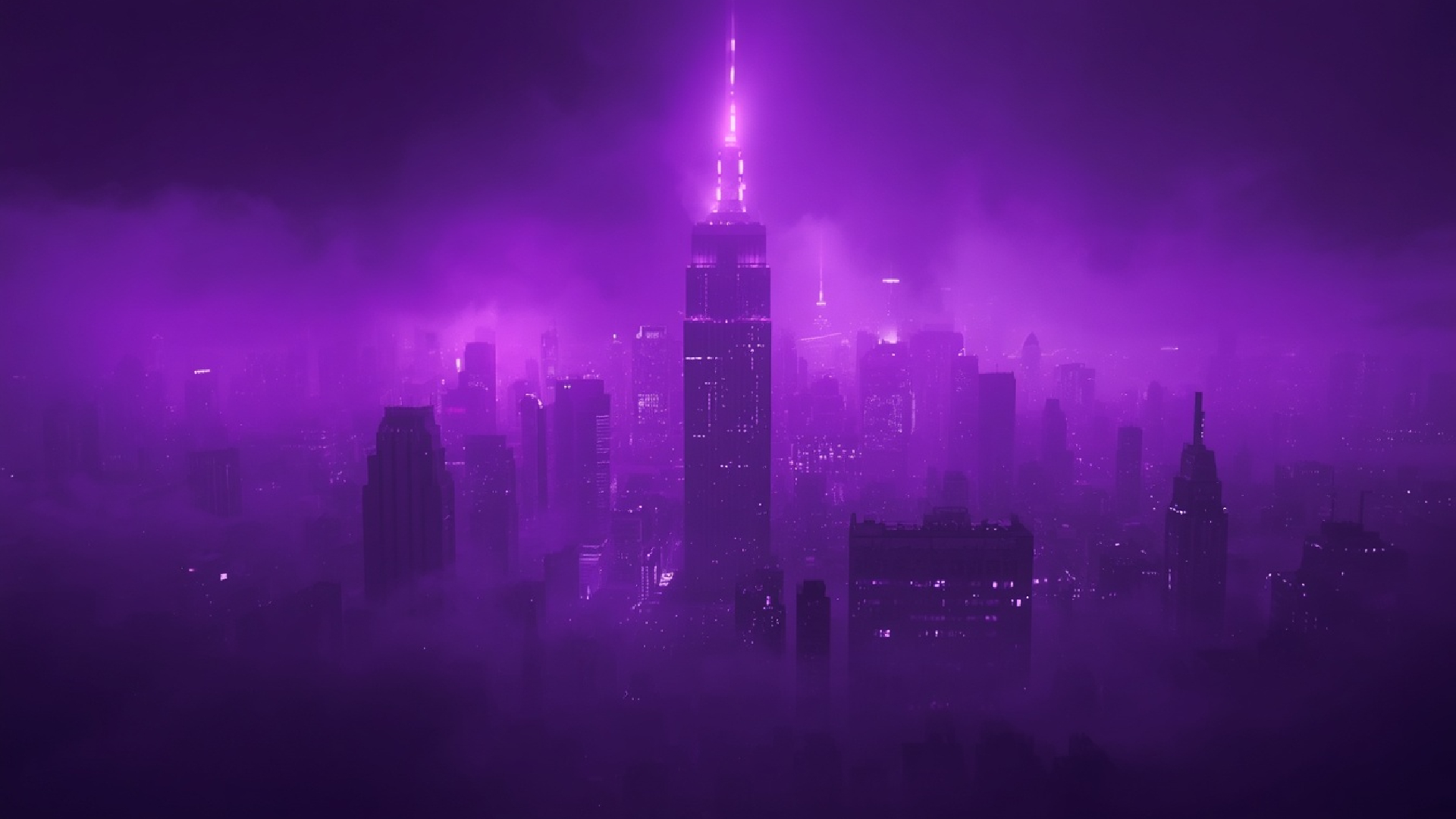 Dense futuristic cityspace purple neon 
